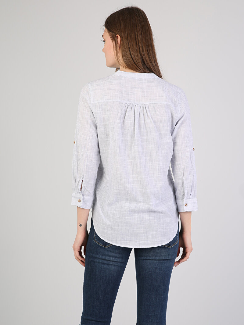 Regular Fit Hakim Yaka  Kadın Mavi Uzun Kol Gömlek Cl1042851