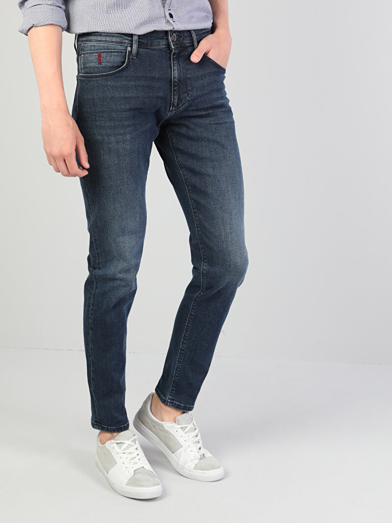 041 Danny Slim Fit Düşük Bel Dar Paça Erkek Mavi Jean Pantolon