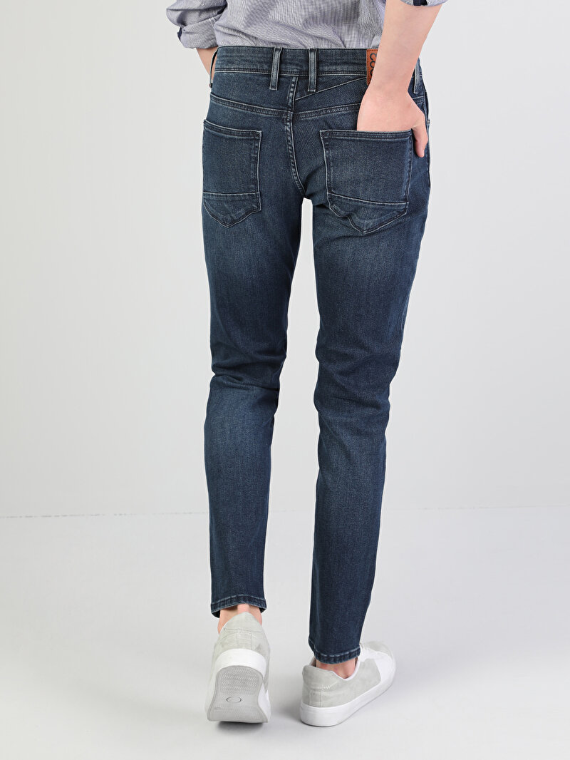 041 Danny Slim Fit Düşük Bel Dar Paça Erkek Mavi Jean Pantolon
