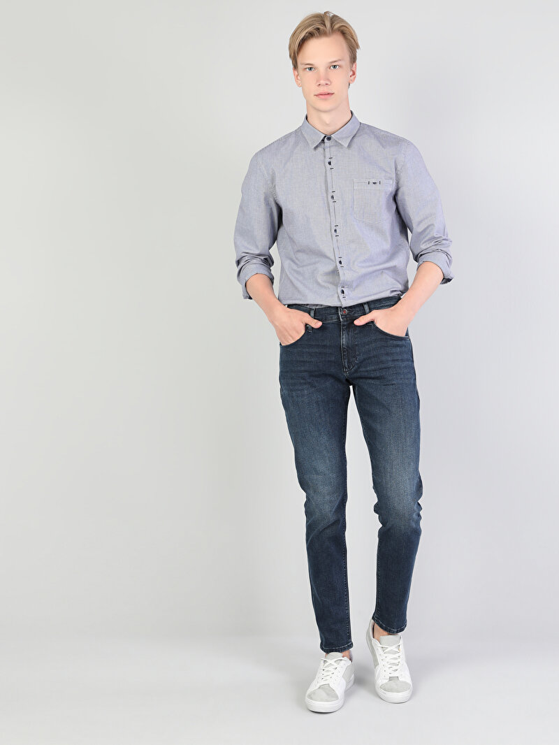 041 Danny Slim Fit Düşük Bel Dar Paça Erkek Mavi Jean Pantolon