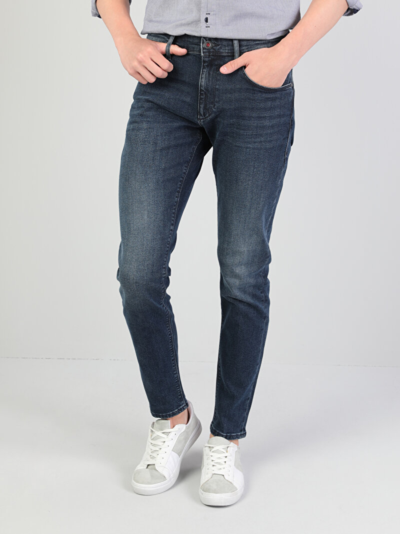 041 Danny Slim Fit Düşük Bel Dar Paça Erkek Mavi Jean Pantolon