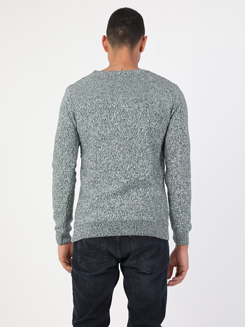 Slim Fit Yuvarlak Yaka Erkek Yeşil Kazak