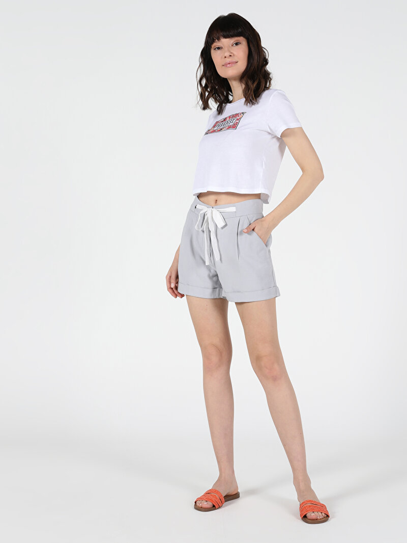 Regular Fit Düşük Bel Kadın Gri Şort