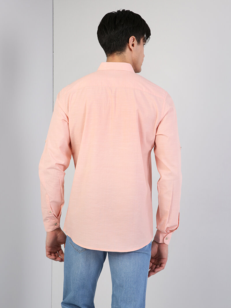  Regular Fit Shirt Neck Erkek Somon Uzun Kol Gömlek