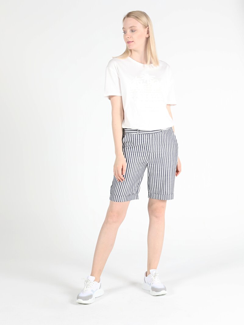 Regular Fit Yüksek Bel Kadın Lacivert Şort