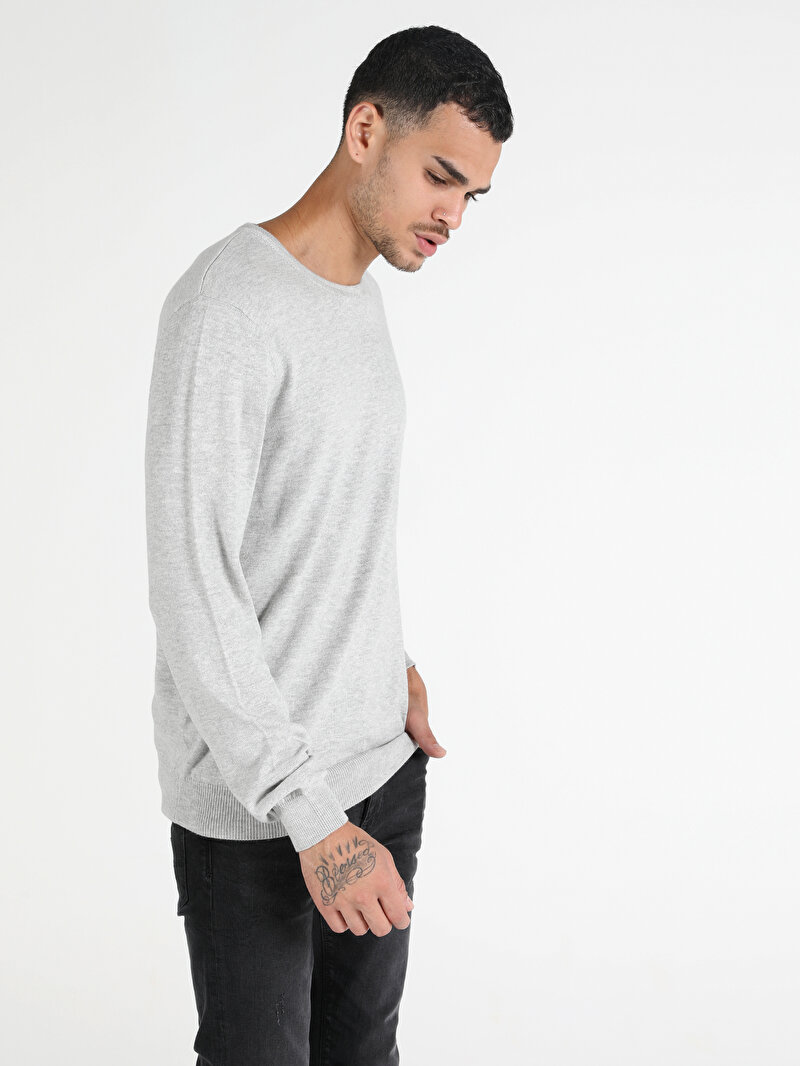 Regular Fit Yuvarlak Yaka  Erkek Gri Kazak