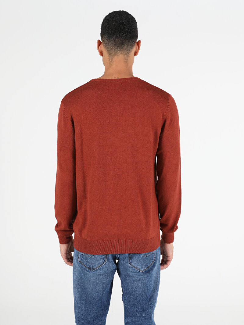 Regular Fit Yuvarlak Yaka Erkek Kahverengi Kazak