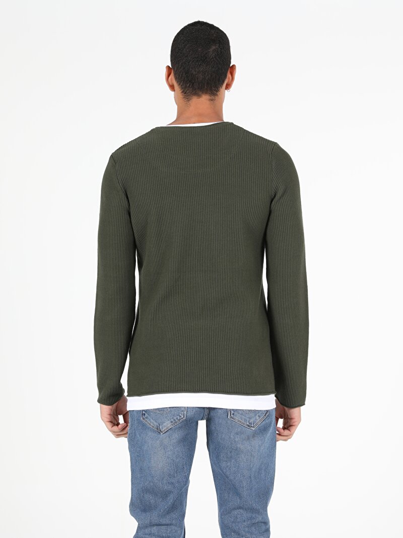 Regular Fit Yuvarlak Yaka Erkek Yeşil Kazak