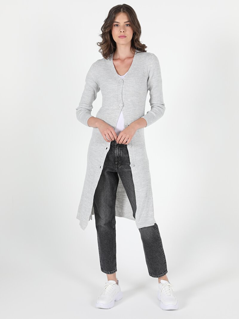 Slim Fit Kadın Gri Hırka