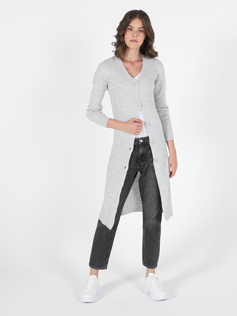 Slim Fit Kadın Gri Hırka