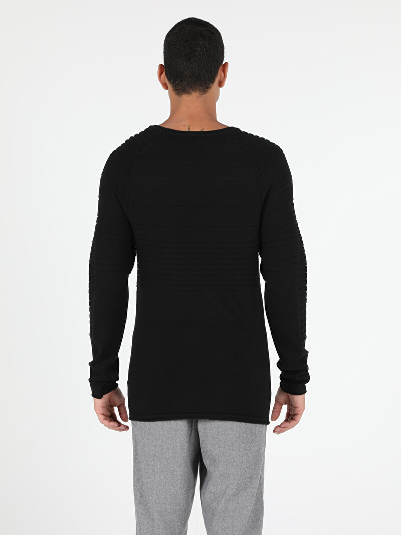 Slim Fit Yuvarlak Yaka Erkek Siyah Kazak