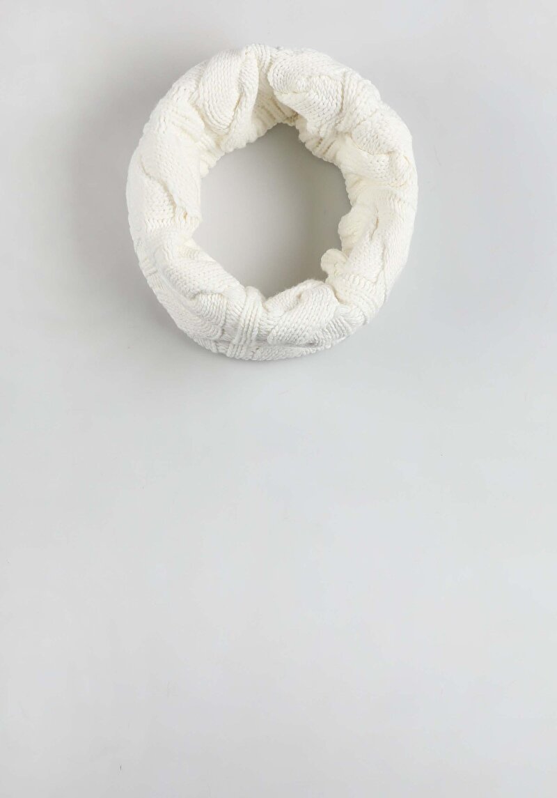 Kadın Ekru Örgü Desenli Atkı