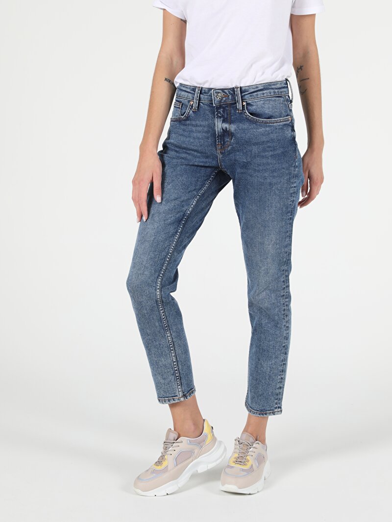892 Alına Orta Bel Daralan Pa&ccedil;a Slim Boyfriend Fit Jean Kadın Jean Pantolon