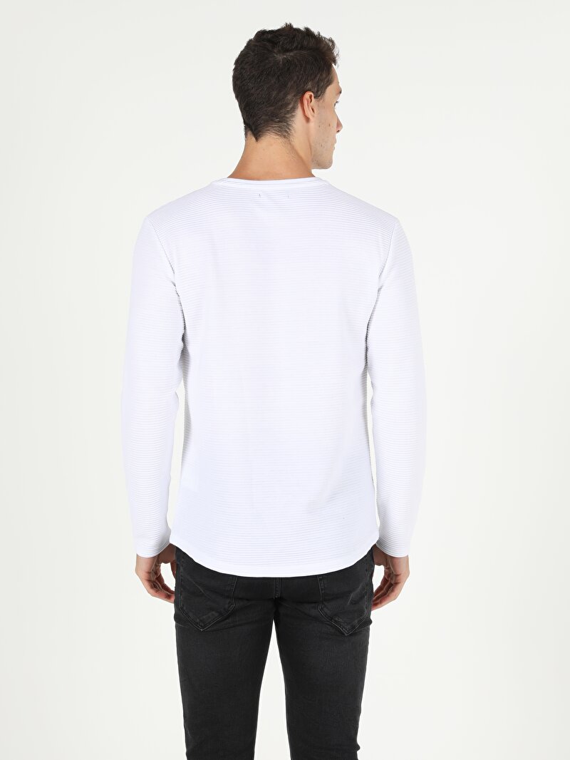 Regular Fit Bisiklet Yaka Erkek Beyaz Tshirt U.Kol