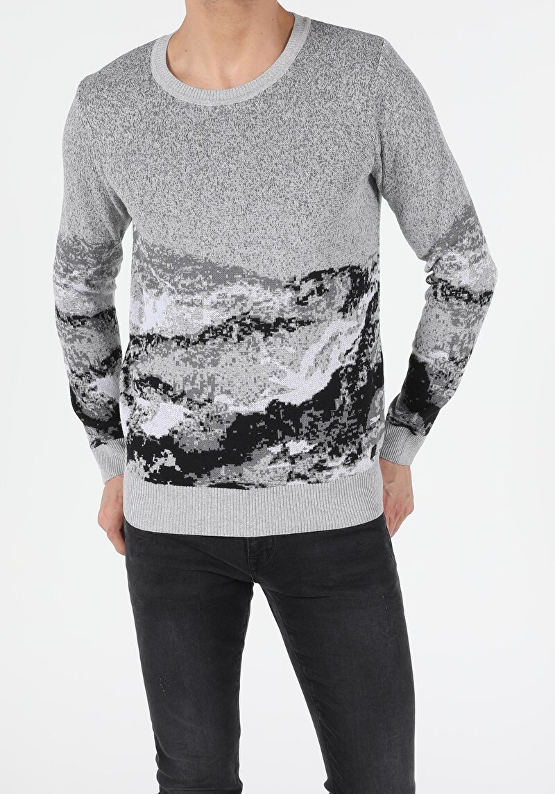 Regular Fit Yuvarlak Yaka Erkek Gri Kazak