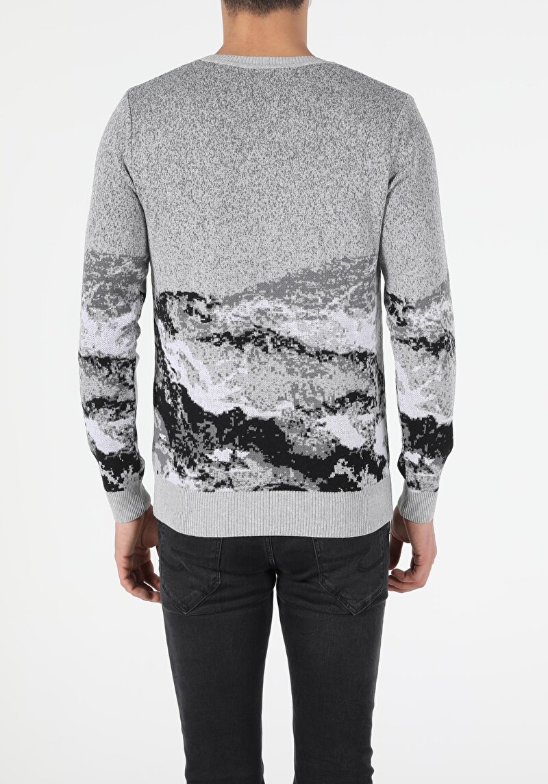 Regular Fit Yuvarlak Yaka Erkek Gri Kazak