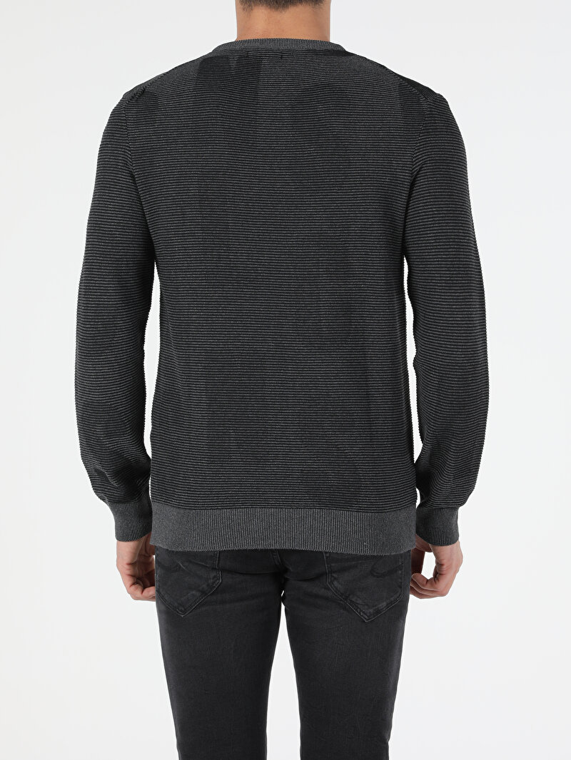 Slim Fit Yuvarlak Yaka Erkek Antrasit Kazak