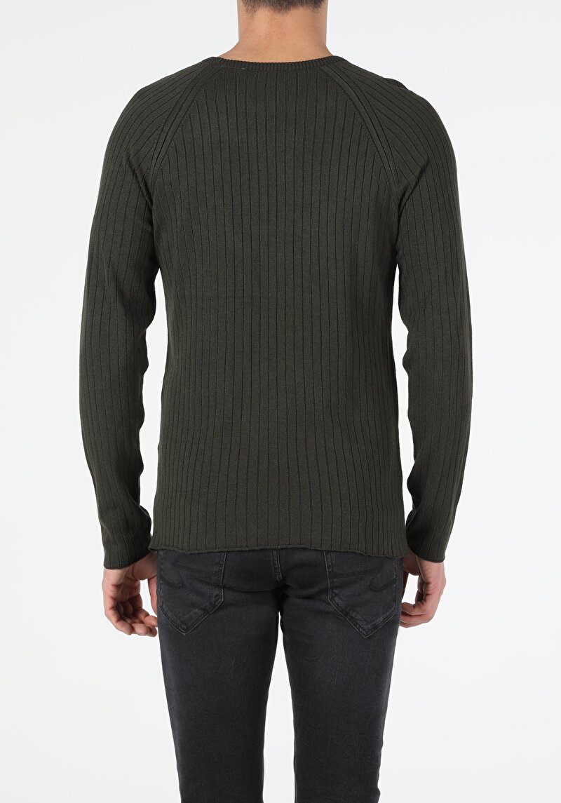 Slim Fit Yuvarlak Yaka Erkek Yeşil Kazak