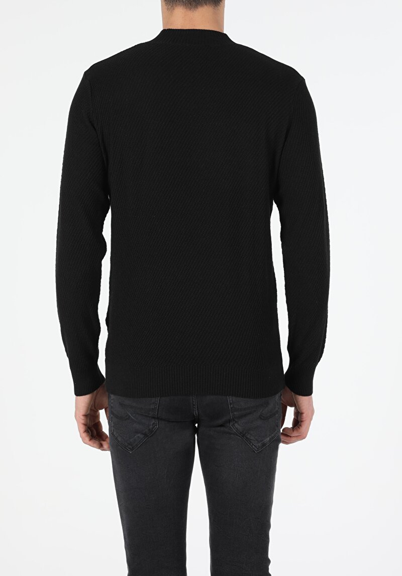 Regular Fit Yarım Balıkçı Yaka Erkek Siyah Kazak