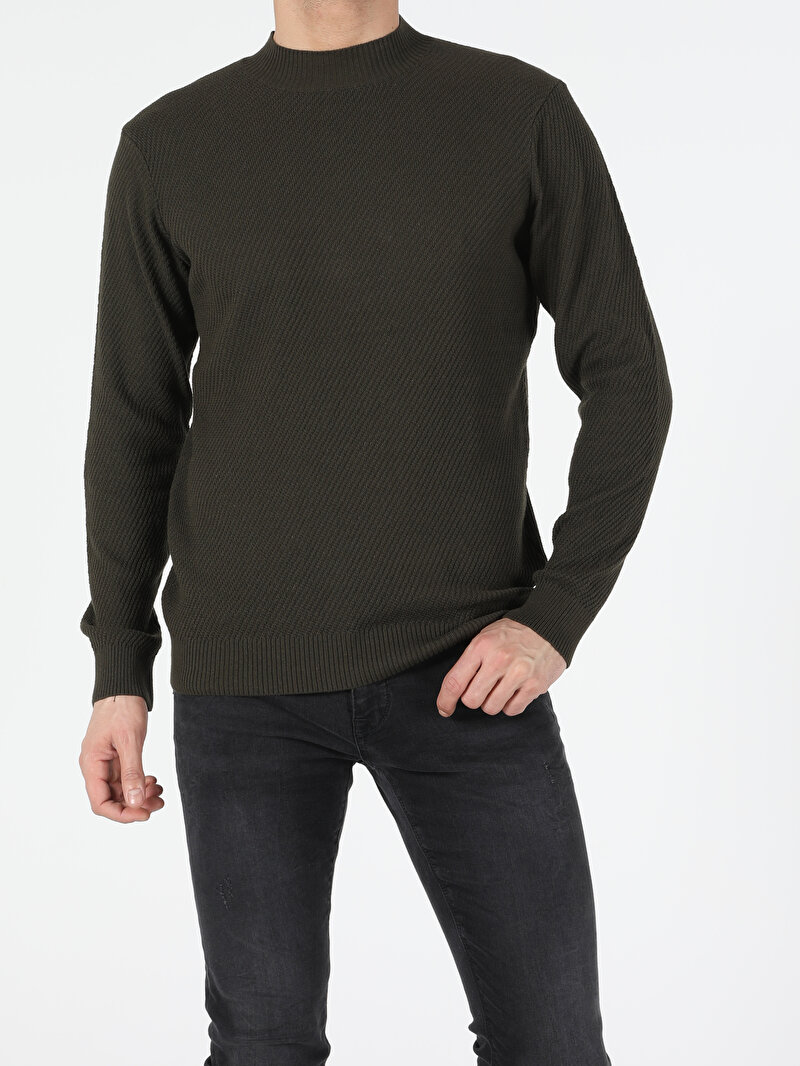 Regular Fit Yarım Balıkçı Yaka Erkek Yeşil Kazak