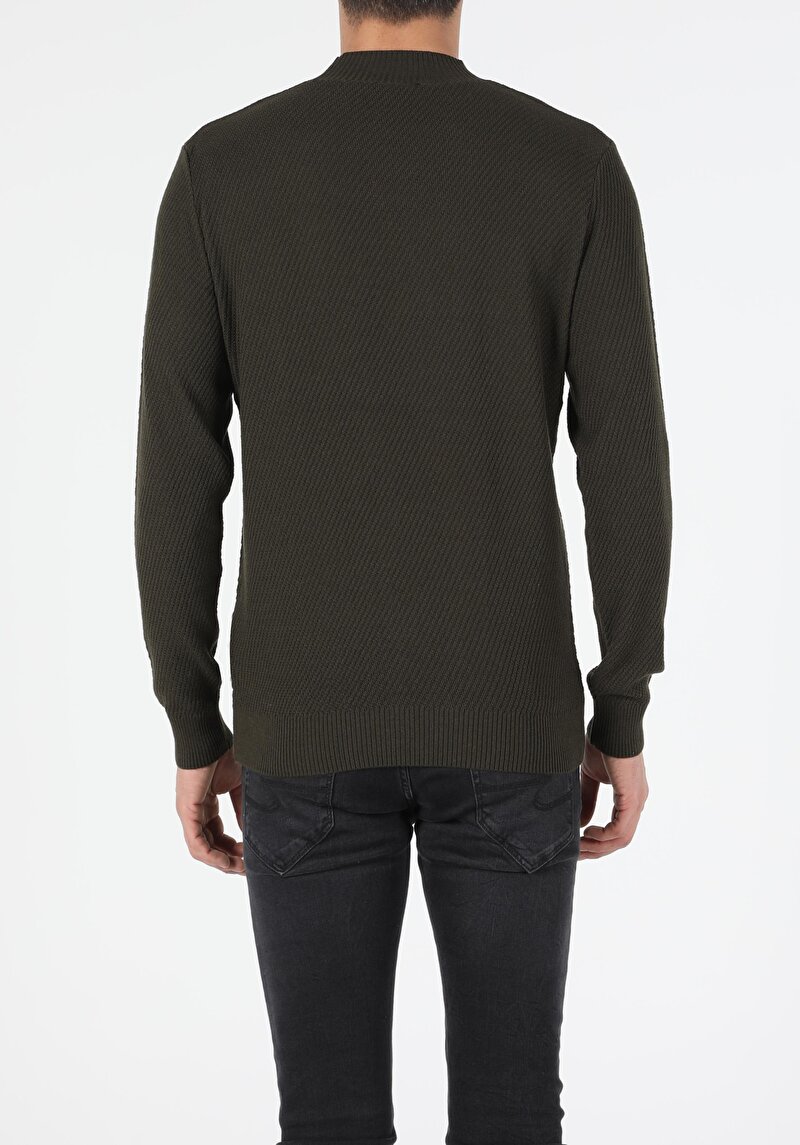 Regular Fit Yarım Balıkçı Yaka Erkek Yeşil Kazak