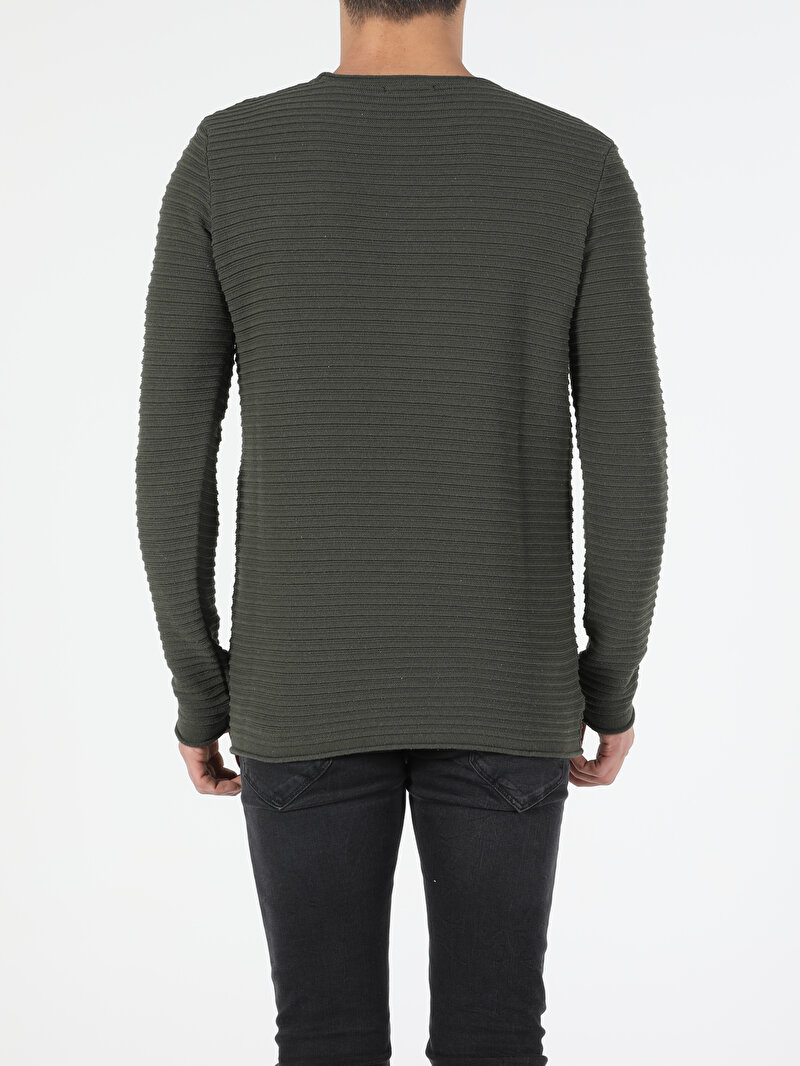 Slim Fit Yuvarlak Yaka Erkek Yeşil Kazak