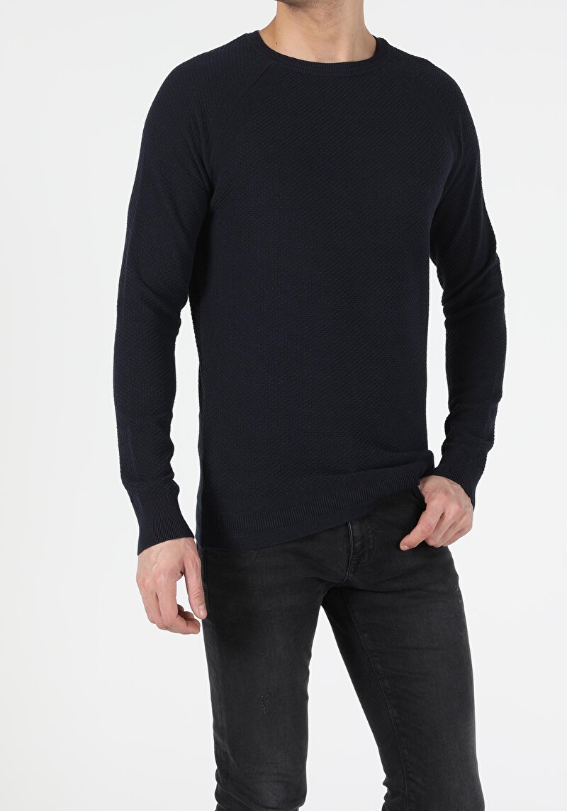 Regular Fit Yuvarlak Yaka Erkek Lacivert Kazak