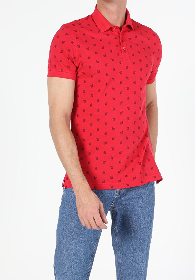 Regular Fit Polo Yaka Erkek Kirmizi Kısa Kol Tişört