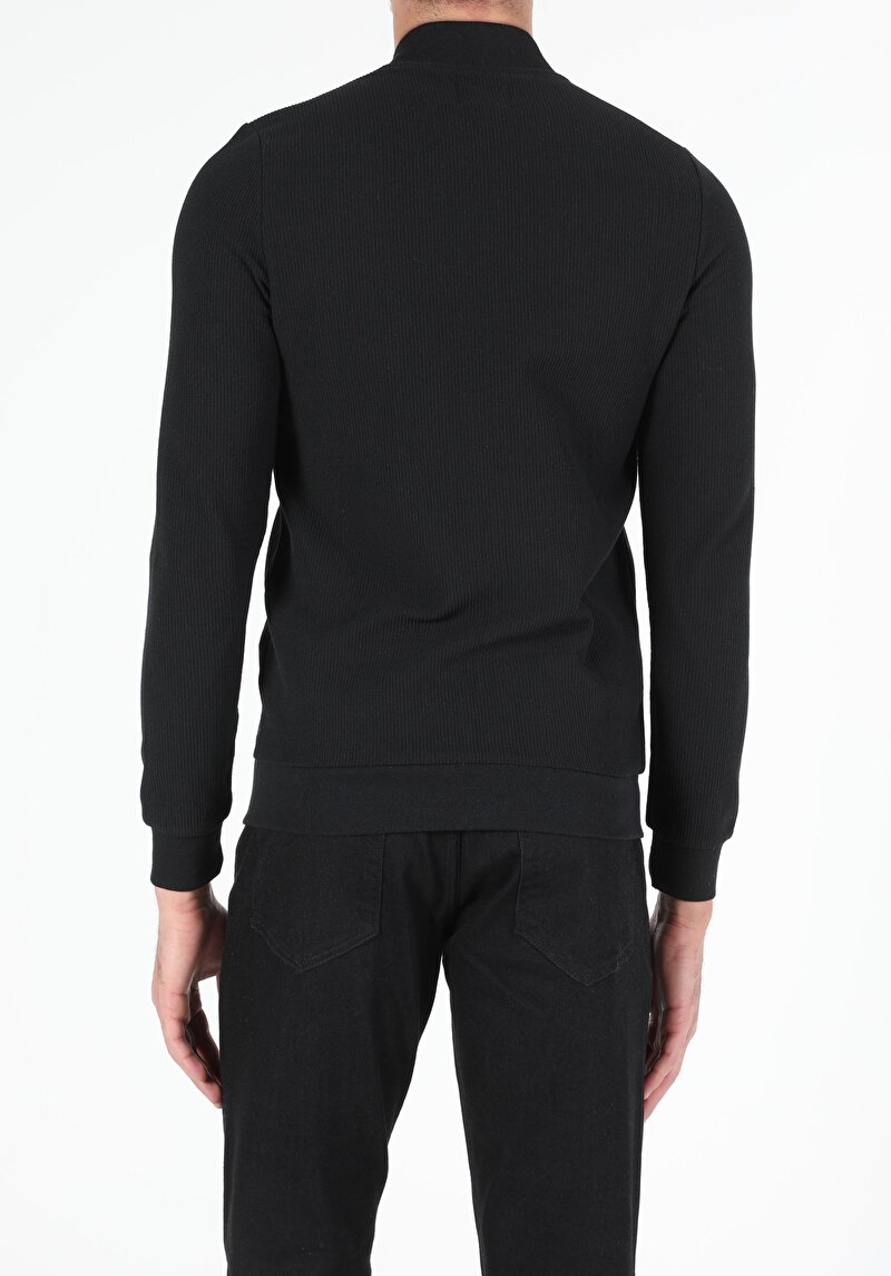 Regular Fit Fermuarlı Erkek Siyah Hırka