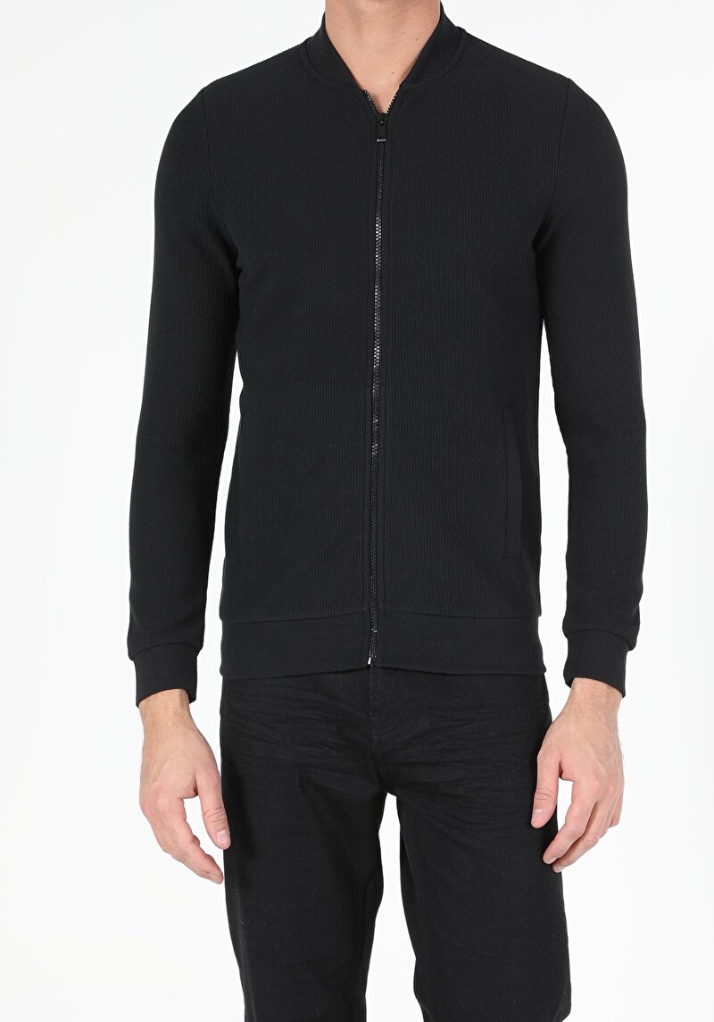 Regular Fit Fermuarlı Erkek Siyah Hırka