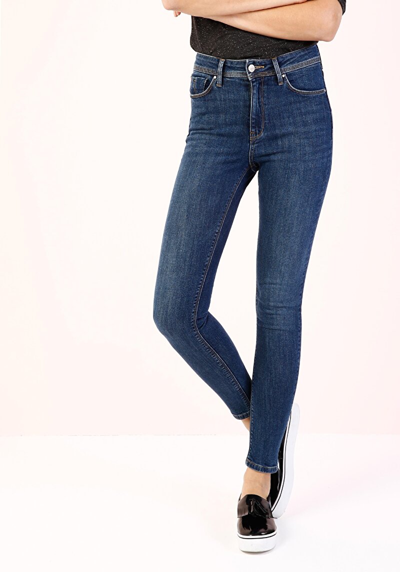 Super Slim Fit Yüksek Bel Dar Paça Kadın İndigo Jean Pantolon