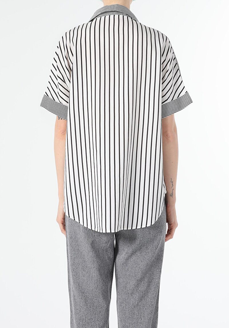  Relaxed Fit Shirt Neck  Kadın Kısa Kol Gömlek