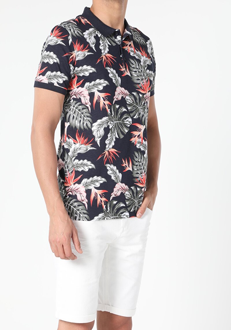 Regular Fit Polo Yaka Erkek Lacivert Kısa Kol Tişört