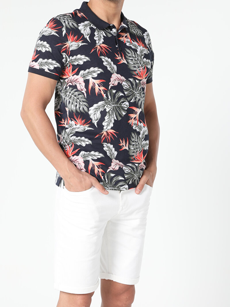 Regular Fit Polo Yaka Erkek Lacivert Kısa Kol Tişört