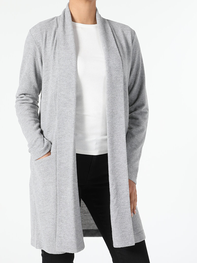 Regular Fit Örme Kadın Gri Ceket