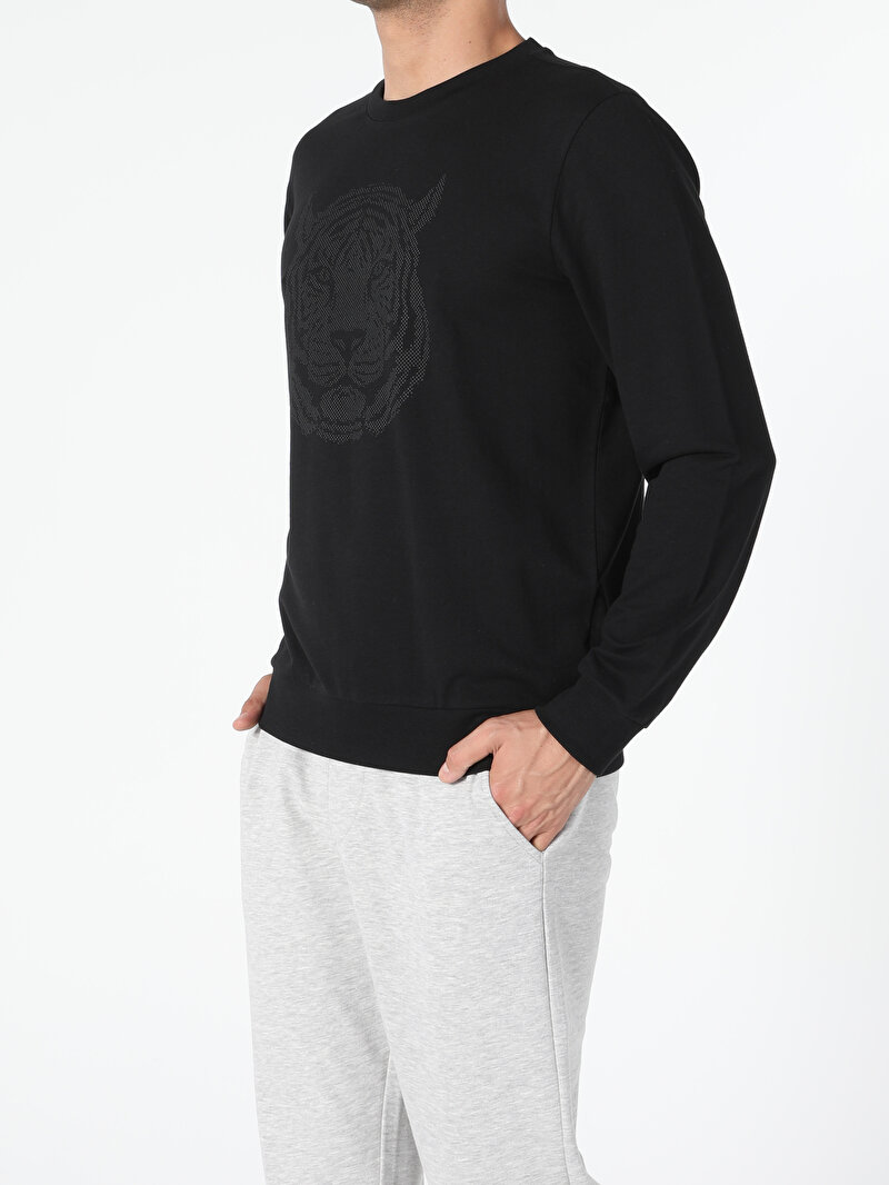 Regular Fit Erkek Siyah Sweatshirt