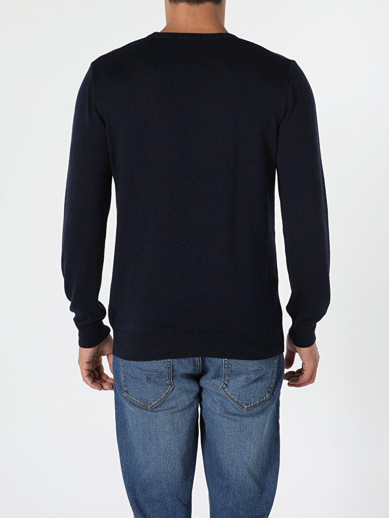 Regular Fit Yuvarlak Yaka Erkek Lacivert Kazak