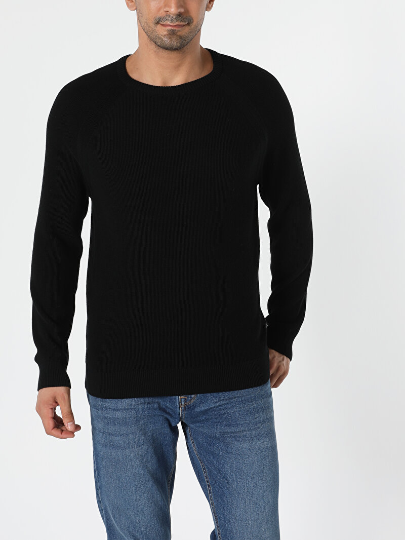 Regular Fit Yuvarlak Yaka Erkek Siyah Kazak