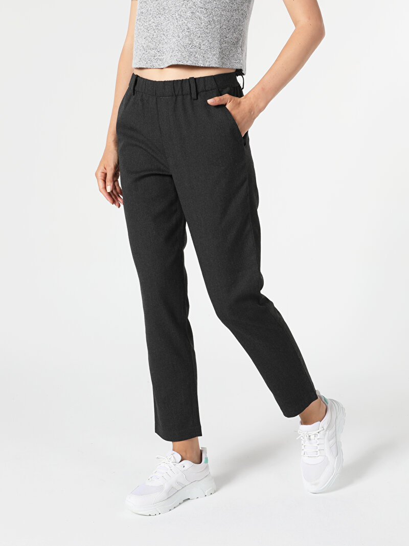 Slim Fit Orta Bel D&uuml;z Pa&ccedil;a Kadın Antrasit Pantolon