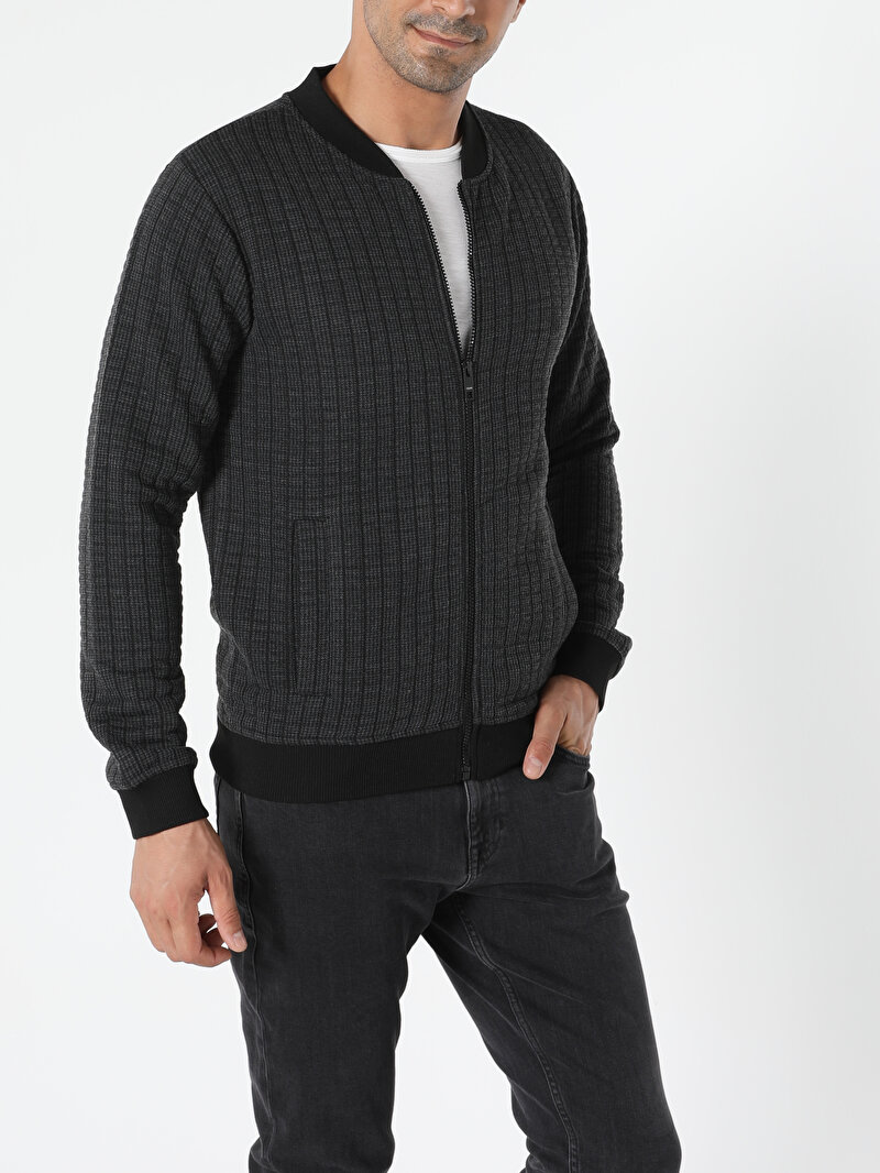 Slim Fit Fermuarlı Erkek Antrasit Ceket