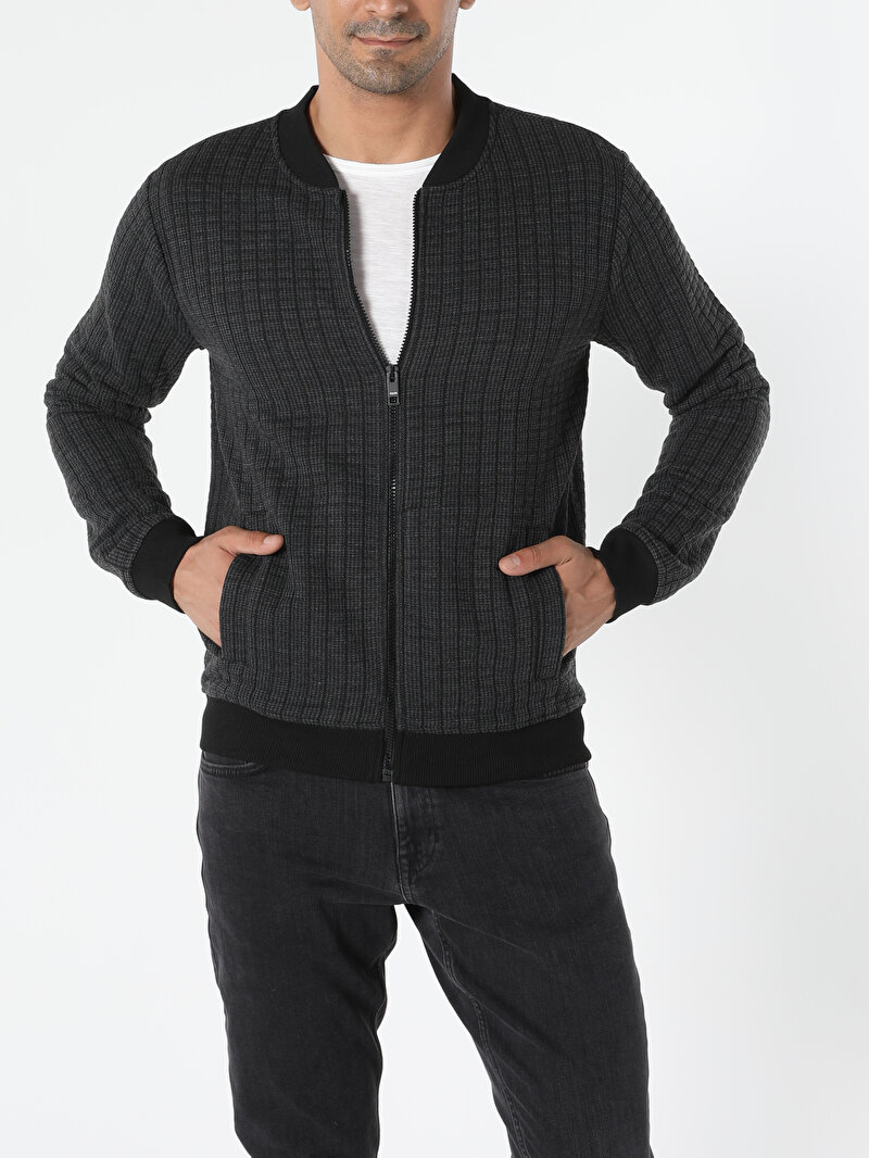 Slim Fit Fermuarlı Erkek Antrasit Ceket