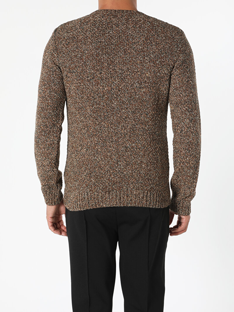 Slim Fit Yuvarlak Yaka Erkek Sari Kazak