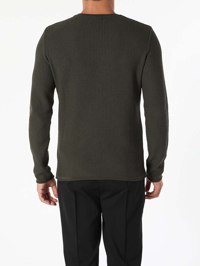 Slim Fit Yuvarlak Yaka Erkek Yeşil Kazak