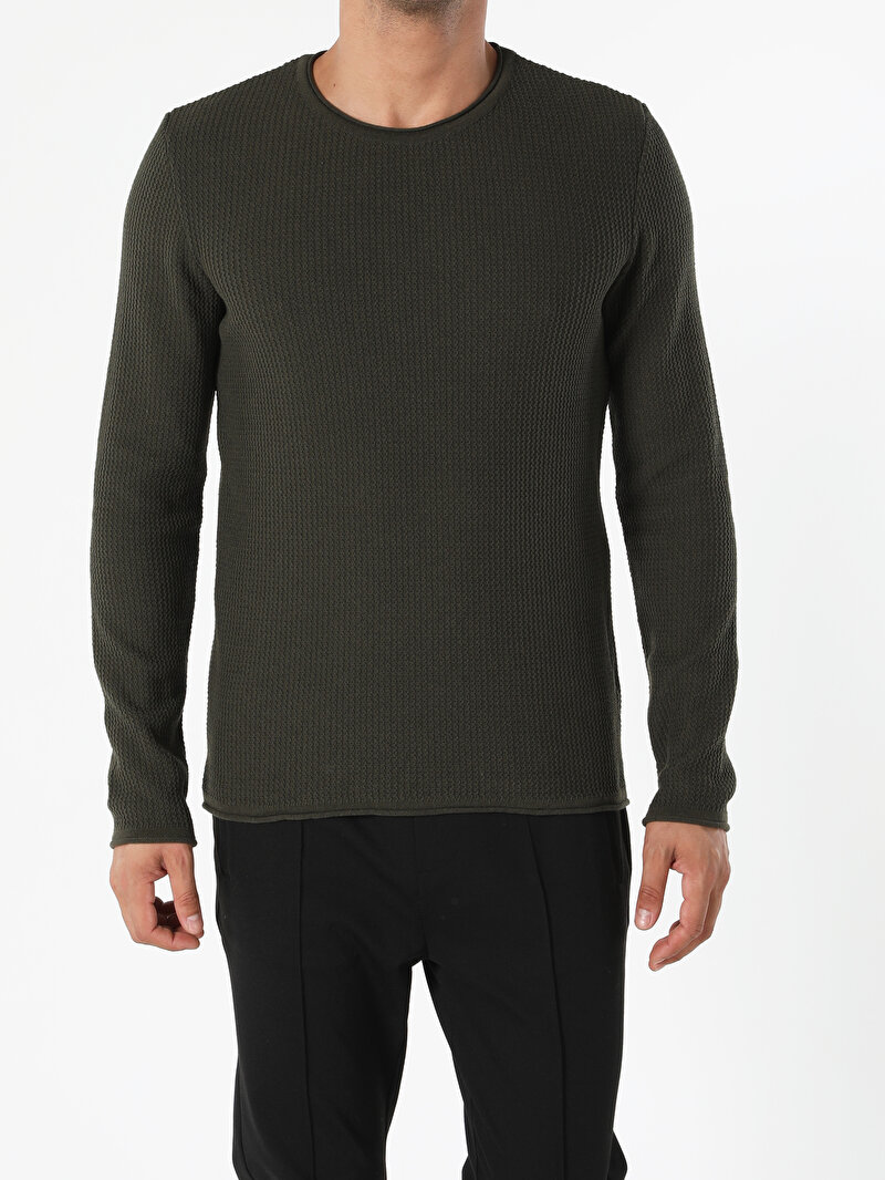 Slim Fit Yuvarlak Yaka Erkek Yeşil Kazak