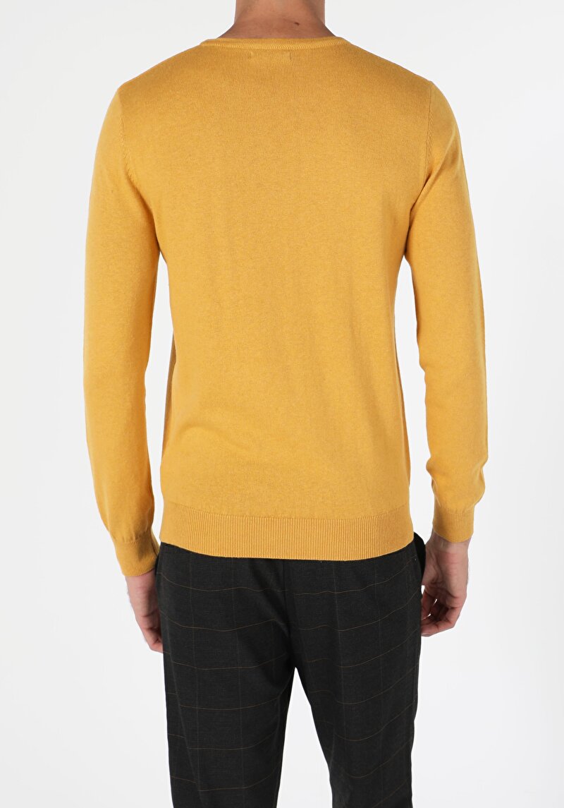 Regular Fit Yuvarlak Yaka Erkek Sari Kazak