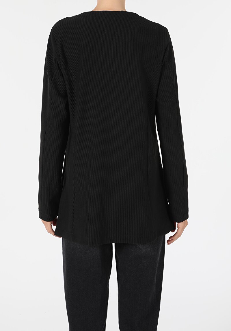 Regular Fit Örme Kadın Siyah Ceket