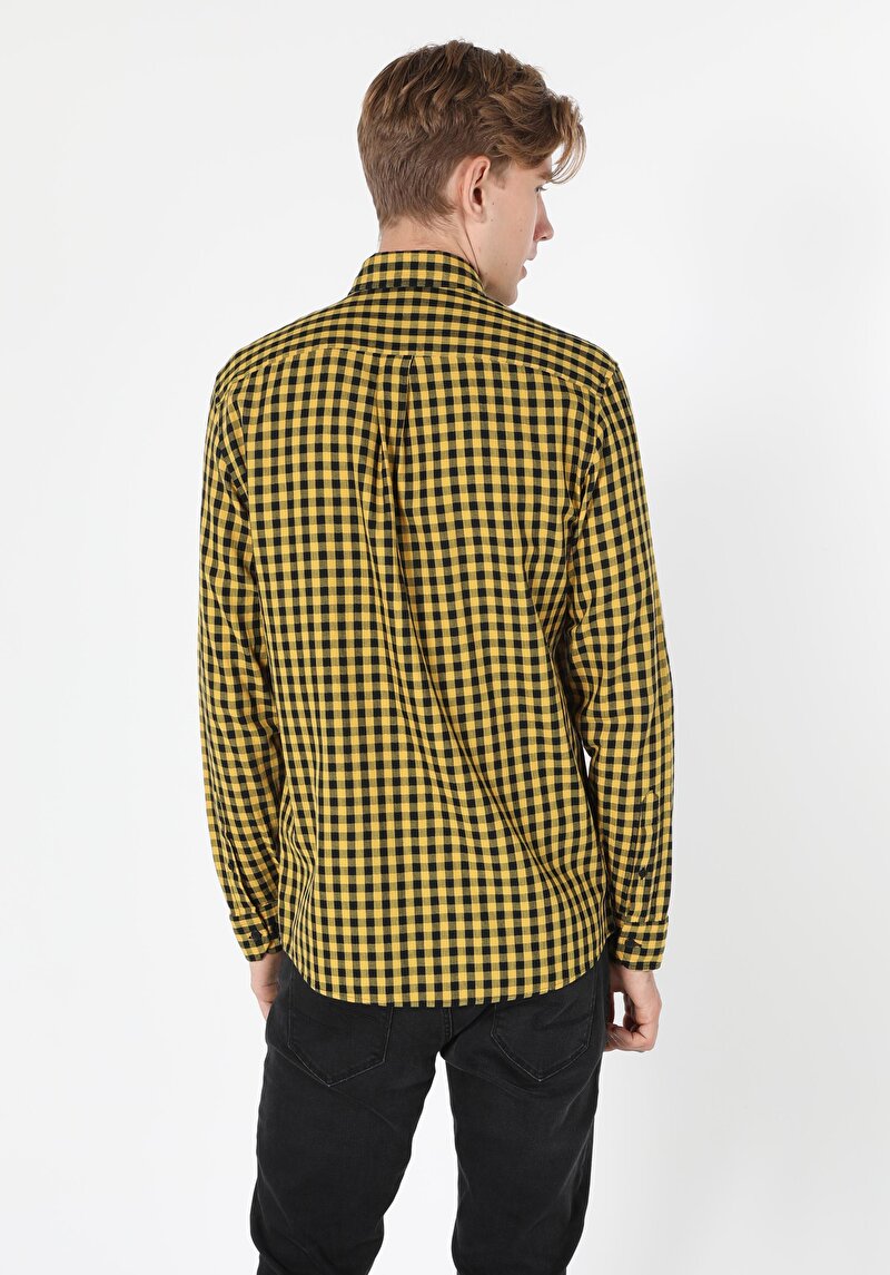 Regular Fit Shirt Neck Erkek Sari Uzun Kol Gömlek