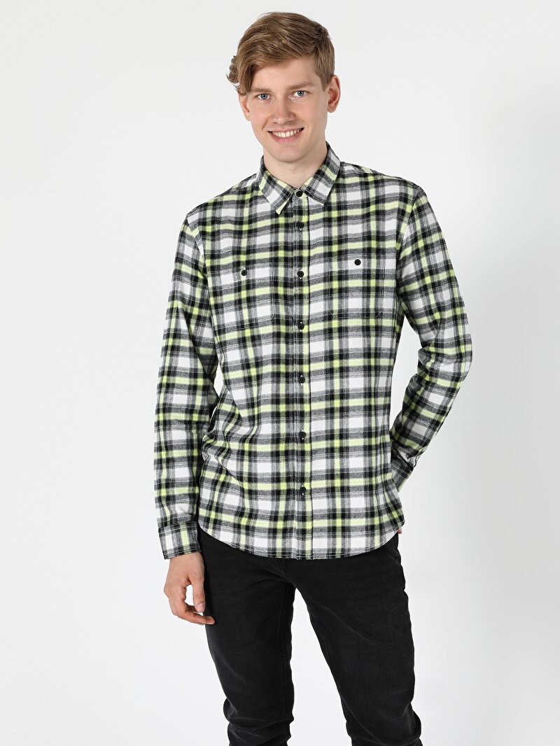 Regular Fit Shirt Neck Erkek Siyah Uzun Kol Gömlek