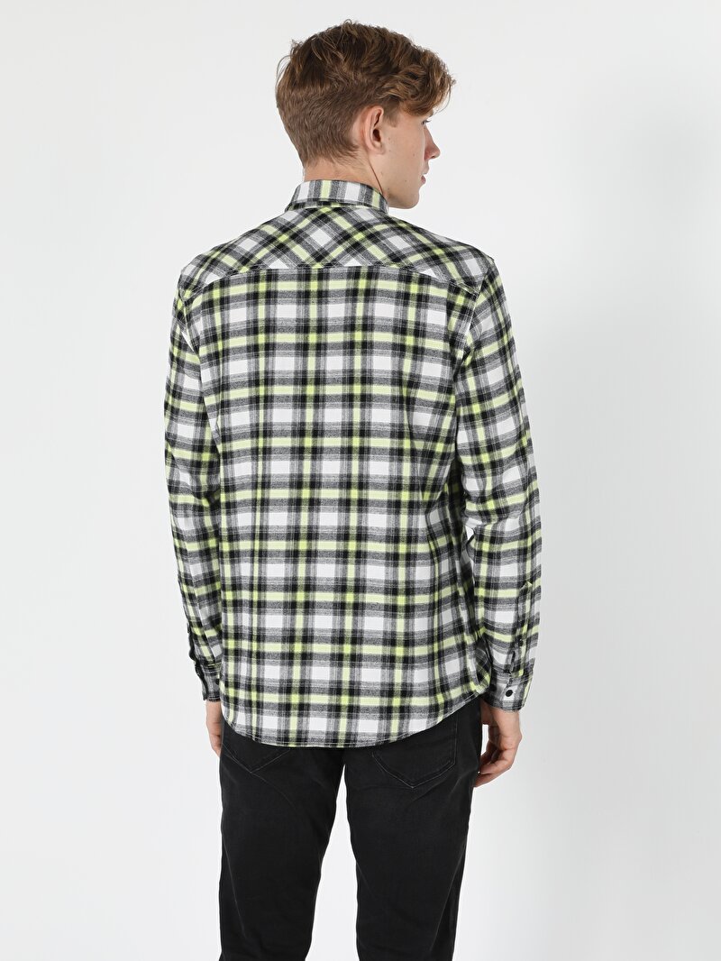 Regular Fit Shirt Neck Erkek Siyah Uzun Kol Gömlek