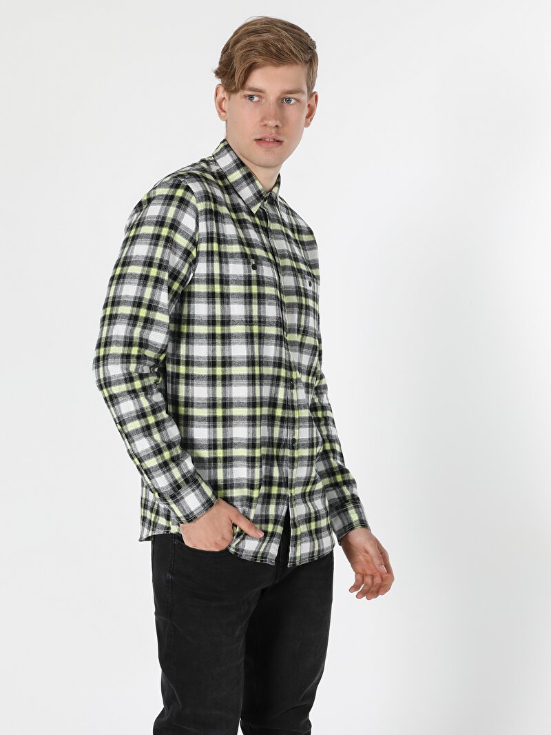 Regular Fit Shirt Neck Erkek Siyah Uzun Kol Gömlek